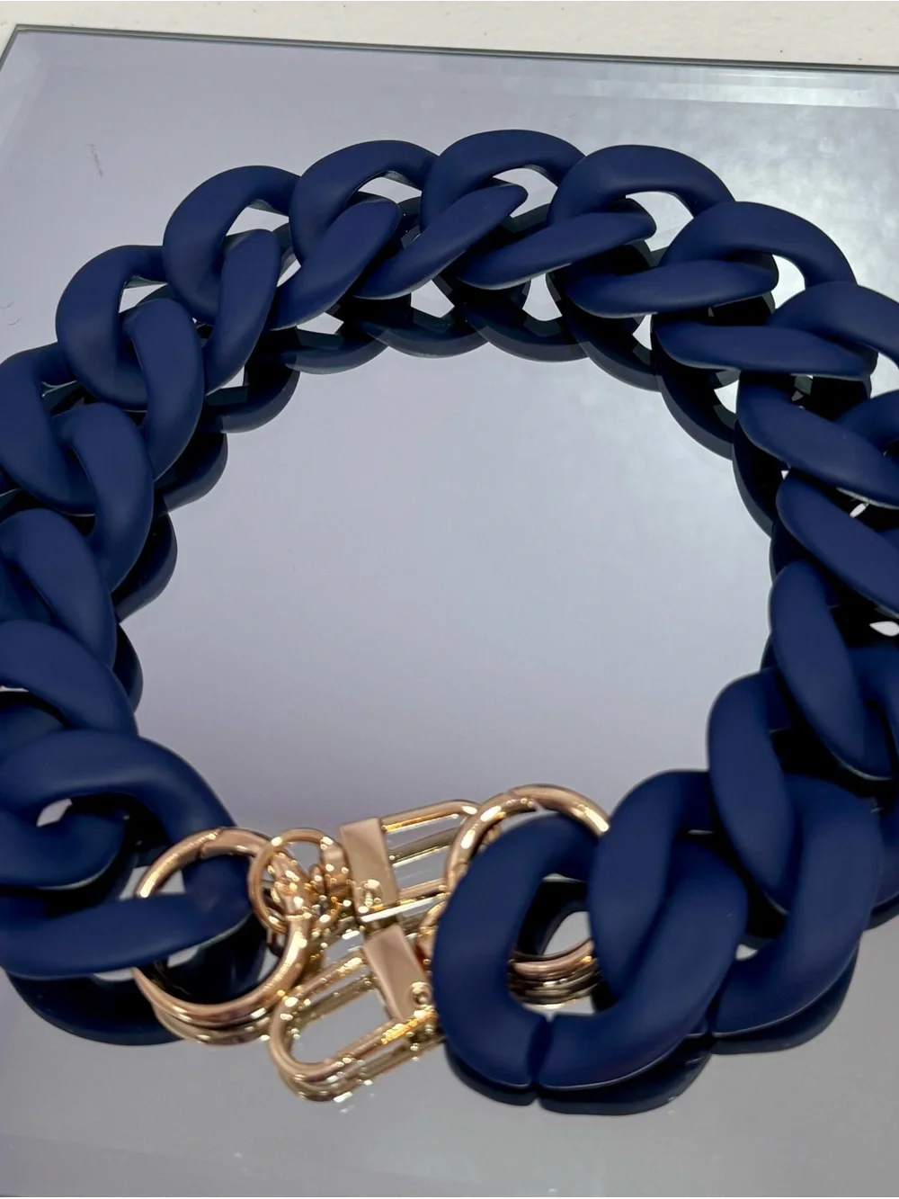 New Acrylic Matt Navy Bag Chain  Holder with Gold Hardware